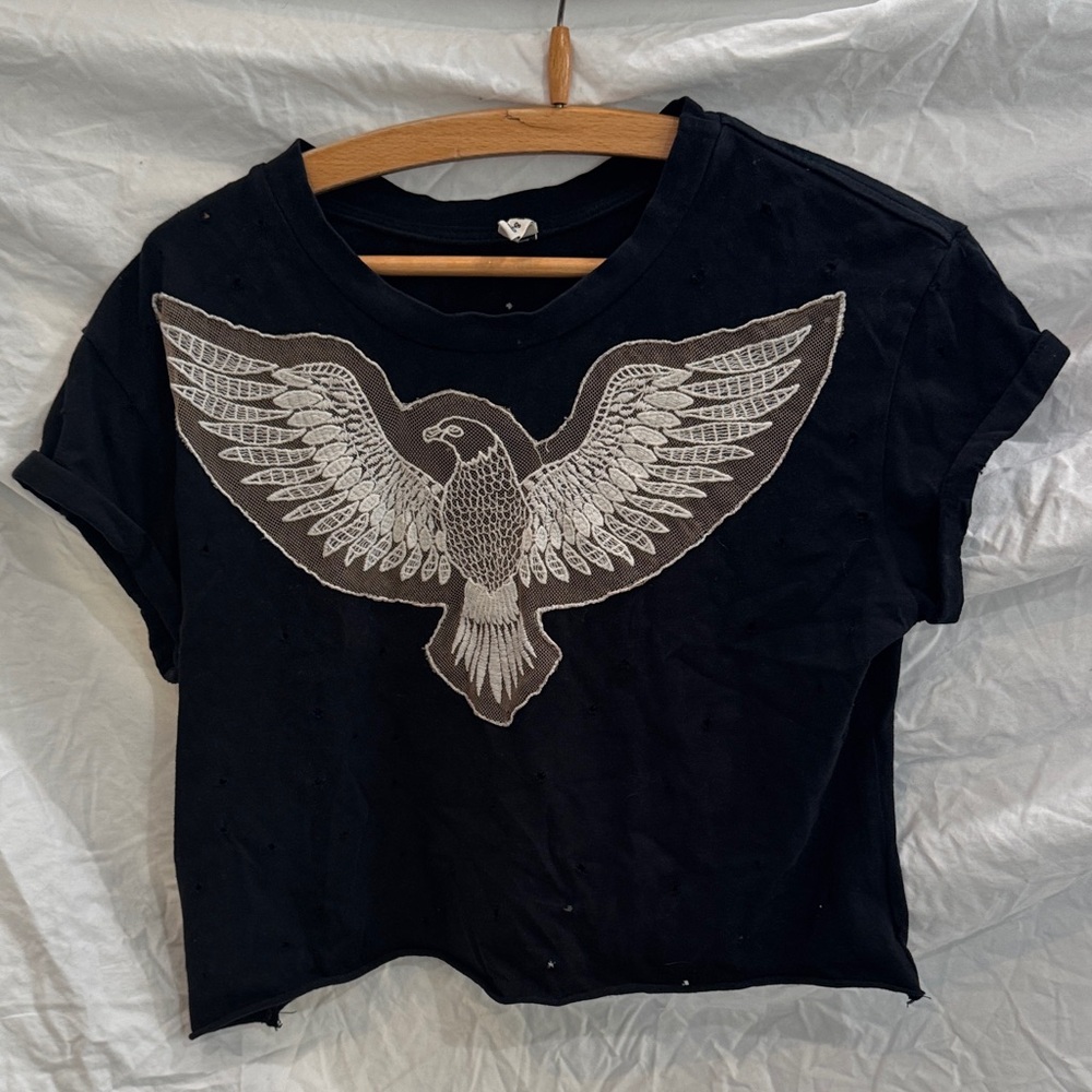 Emma & Sam Black Tee with Elegant Wing Design